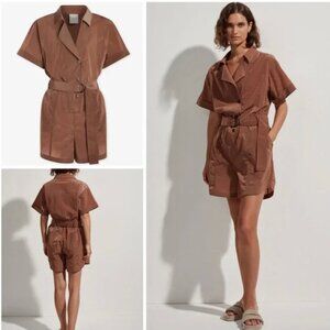 Anthropologie Varley Belle Boxy Playsuit Belted Romper in Shimmery Brown NWT